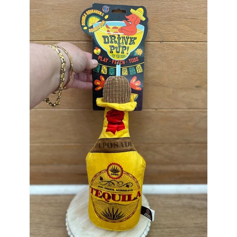 NWT Tequila Bottle Dog Toy With Squeaker & Crinkle 15" Plush For Play & Fetch Ye
